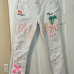 Macy's Reason 32 White Skinny Jeans with a unique, distressed look orange flame pink x and palm trees  Photo 0
