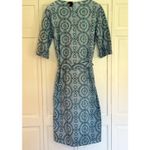 ZARA  blue and green embroidered tie waist shift midi dress small Photo 12