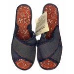NEW Vintage Frayed Denim Washable Slide Slipper Sandals Red Bandana Insole 6/6.5 Photo 0