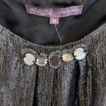 Hale Bob NWT Silk Floral Metallic Shift Dress Black Ivory Silver Medium Photo 2