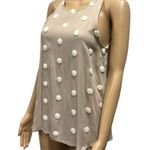 Blu Pepper Tan White Rayon Swiss Dot Spaghetti Strap Sleeveless Tank Top Small Photo 2