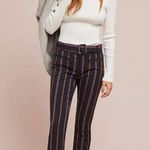 Anthropologie The Essential Belted Slim Trousers in Black Purple Orange Stripe 8 Photo 1