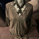 DKNY JEANS Gray/Green 3/4 Sleeve V-Neck Top Size Medium Photo 0