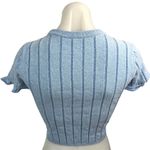 ZARA Blue Velvet Velour Crewneck Short Sleeve Stretch T-Shirt Crop Top Sweater S Photo 1