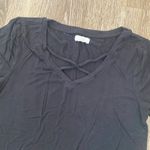 cupio Womens  Basic Black Short Sleeve Tee with Cross Front - S Photo 1