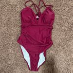 Charmo Womens One Piece Swimsuit Cross Open Back UPF 50 Swimwear XL Maroon NWT Red Photo 1