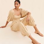 Free People Intimately Lotta Love Romper Beige Boho Puff Sleeve Jumpsuit Medium Photo 2