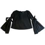 Free People  Black So Obviously Yours Classic Poplin Cotton Bell Sleeve Blouse Photo 3