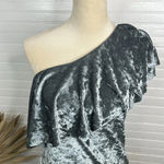 Tart Women's One Shoulder Blue Gray Velvet Blouse Size S Ruffle Top NWOT Photo 3