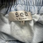 Sea NY Bleached Denim Daryl Mini Skirt Size S Tiered Elastic Waist Pockets Blue Photo 5