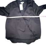 Allison Joy  Charlotte Black Faux Wrap Lace‎ Trim Long Sleeve Surplice Blouse M Photo 4