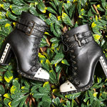 Azalea Wang Black Studded Spiked Lace Up Boots Size 7 Photo 0