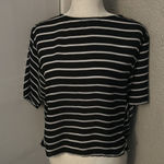 fab'rik  Black/White Sheer Striped Top S Nautical Preppy Costal Boho Classic Photo 0