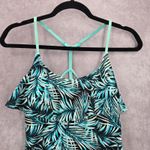 Blue Floral Tropical Ruffle Padded Straps Racerback Swimwear Tankini Top S Small Green Photo 2