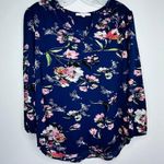Fun2Fun Stitch Fix Top Small Navy Floral Blouse 3/4 Sleeve NWOT Blue Photo 2