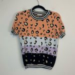 Baevely | Multicolor Color Block Leopard Print Short Sleeve Sweater Orange Photo 0