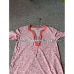 Southern Tide XS Top Pink White Floral 3/4 Sleeve Lace Up Neck Blouse Photo 3