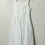 Anthropologie  Linen Square Neck Midi Dress White Lace Embroidered Eyelet Size S Photo 7