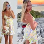 ZARA  Cutout Satin effect mini dress Size L psychedelic 70’s  coquette boho Retro Photo 5