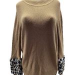Michael Kors Mock Neckline Sweater Leopard Faux Fur Cuff NWT Size XL Photo 0