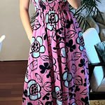 ZARA  poplin maxi floral pink dress size S 100% cotton sleeveless with pockets Photo 0