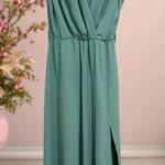 ZARA Dress Green Slit Midi Pleated Sleeveless Beachy Boho Party Sz S 4/6 No Belt Photo 3