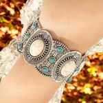 Bohemian Retro Style Silver Color Elastic‎ Women's Turquoise Bracelet Photo 5