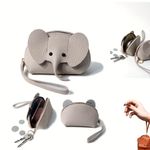 Mini Elephant Coin Purse Vegan Leather Zipper Wallet Keychain Cute NWT Gray Photo 1