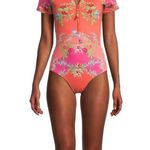 Johnny Was NWT Wave Surf One Piece Neoprene Orange Pink Floral Swim Suit $298 Photo 1