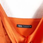 ZARA  Orange Satin Draped Effect Mini Dress Size Large Ruched Cocktail Halloween Photo 4