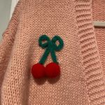 NWT Luna + Ivy Anthropologie Size S Pink Knit Cardigan 3D Appliqué Cherries Photo 2