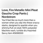 Love, Fire  Metallic Mini Pleat Gaucho Crop Pants NWT size Large Photo 2