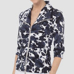 Joseph Ribkoff  JACKET STYLE 181773 Size 6 Blue White Floral Ruched Back Full Zip Photo 0