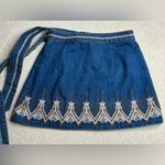 Free People Blue Cream Wrap Mini Skirt Photo 12