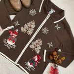 Y2k vintage C.B. Career snowman holiday embroidered Christmas zip up jacket Brown Size M Photo 1