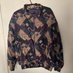 Bogari 100% Silk Vintage Bomber Jacket Women’s L Patchwork Print Y2K Brown Size L Photo 1