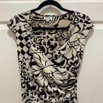 Ruby Y2K  Black & Cream Floral Abstract Cap Sleeve Sheath Dress Photo 2