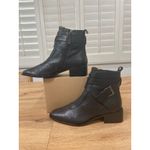 Linea Paolo Valona Ankle Boots Black Leather Size 7 NWOB Stack Heel Strappy Photo 2