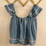 Lovers + Friends  Life’s a beach Denim Top Small Revolvee Off the Shoulder Photo 5