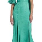 NWT Markarian Jade Woodcut One Shoulder Ruffle Sleeve W Scarf Dress S Medium Green Photo 0