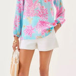 Lilly Pulitzer New  Elsa Top Long Sleeve Blouse Royal Coral Women’s Medium Photo 0