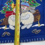 Vtg Victoria Jones Christmas Sweater Snowman Blu Hooded Cardigan Women M Festive Blue Size M Photo 2