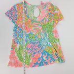Lilly Pulitzer Michele Top Multi More Lovers Coral Keyhole Shirt - Size S - GUC Photo 9