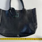 Black Deertan Cowhide Leather Tote Bag Teal Trim Classic Minimalist Purse Photo 9