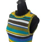 EXPRESS Vintage Crochet Knit Top Women S Colorful Striped y2k Sleeveless Retro Photo 1