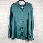 J.Crew  Green Drapey Satin‎ Button Up Top Photo 1