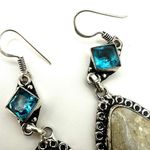 Tan and blue rhinestone silver tone triangle drop earrings Photo 9