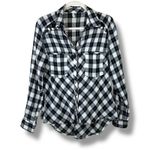 Free People Black White Plaid Lace-Up Cutout Snap Down Gauze Long Sleeve Shirt Photo 3