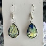 Handmade Blue Acrylic Pour Marble Teardrop Dangle Earrings Hypoallergenic Gift Silver Photo 1
