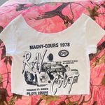 y2k off shoulder white car print graphic crop top Photo 0